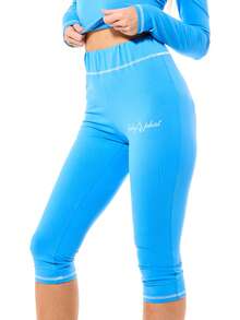 BABYPHAT Blue Capri Leggings With Contrast White Stitching High Rise Cropped Athletic Fit Logo Print Women's Casual Stretch Pants - Blue - View 5