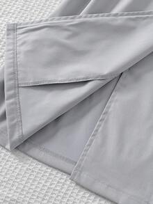 SHEIN 一件时尚女童灰色梭织翻领双排扣系带长款外套，适合春、秋、冬季穿着，户外、旅行、街头风、休闲、居家和通勤皆宜。 - 灰色 - 查看 4