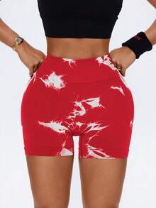 Core Rhythm Tie-Dye Print High Waist Seamless Sports Shorts - Multicolor - View 5