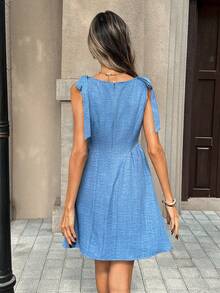 Pariaura Đầm nữ kiểu Pháp cổ tròn, dây mảnh. - Màu xanh lam - Xem 2