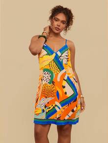 Travachic 大码度假风复古印花吊带迷你连衣裙，裹身裙，新年装扮，感恩节服装，夏季海滩装扮，万圣节服装 - 彩色 - 查看 6