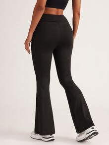 Easithlete 女式 V 形交叉腰带瑜伽紧身裤，女式喇叭腿，高腰喇叭裤，阔腿瑜伽裤，弹力工作裤，适合健身、运动、跑步、骑行、瑜伽、泡菜球运动、休闲 - 黑色 - 查看 5