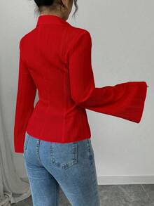 Selianne Áo sơ mi nữ kiểu Pháp cổ chữ V màu trắng, thắt eo, áo cổ bẻ mùa thu, kiểu dáng thường ngày cho nữ, thích hợp mặc mùa xuân thu. - Đỏ - Xem 2