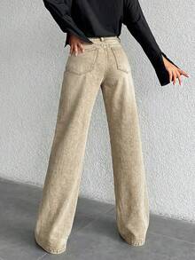 ZIRRA Women's Solid Color Slant Pocket Casual Versatile Straight-Leg Jeans - Khaki - View 2
