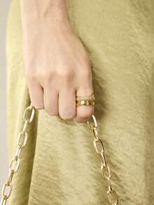 MOTF PREMIUM Pre18k Gold Plated Double Layer Simple White Diamond Ring - Yellow Gold - View 1