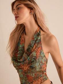 Easelle Women's Backless Halter Top With Pleats, Sexy And Versatile, Perfect For Dates And Outings. Printed Top, Spring/Summer 2026. - Multicolor - View 6