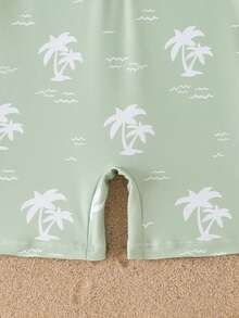 男婴连体泳衣，绿色休闲棕榈树印花，活泼好动，适合戏水、度假、游泳池、夏季拍照、礼物 - 綠色 - 查看 6