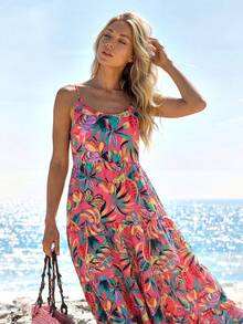 Sylviya 女士休闲热带香蕉印花无袖夏季连衣裙 女士夏季穿搭 女士夏季连衣裙 女士沙滩装 女士沙滩裙 女士休闲连衣裙 女士度假装 - 彩色 - 查看 5