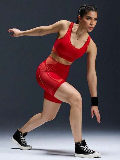 Powerista Women's Casual Cropped Tank Top And Shorts Sports Set, Summer