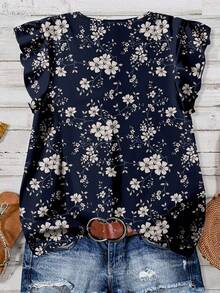 Rusticease Women's Navy Blue Floral V-Neck Casual Blouse, Suitable For Summer Floral Blouse Women Floral Top Ditsy Floral Top Fall Clothes For Women Fall Tops Women, Christmas - Multicolor - View 2