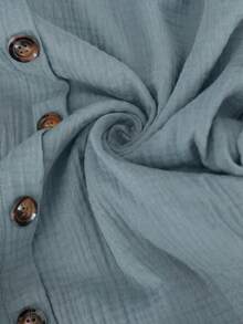 Brillora 夏季度假休闲纯色前扣吊带连衣裙 - 霧霾藍 - 查看 8