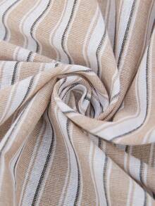 SHEIN Holidaya 休闲度假开襟条纹女式衬衫 - 卡其色 - 查看 7