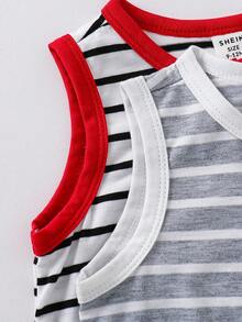 2pcs/Set Baby Boy/Girl Casual Striped Contrast Color Romper Set, Suitable For Spring & Summer - Multicolor - View 4