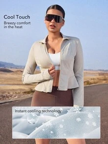 OutZeal Women Sun-Proof Jacket Daily Casual Travel Summer Cool Touch UV Protection Mermaid Hem With Thumb Hole - Khaki - View 2