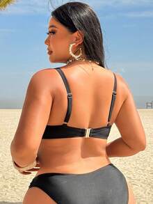 Swim Vcay Áo bikini xếp ly xoắn màu trơn dành cho nữ cỡ lớn mặc đi biển mùa hè - màu đen - Xem 2