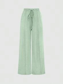 Olithes 2pcs Set Square Neck Short Sleeve Romper And Drawstring Long Pants, Casual - Mint Green - View 8