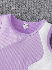 SHEIN Top de tirantes informal con bloques de color y patchwork para niñas preadolescentes, verano - Multicolor - Ver 5