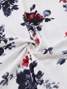 Franclia Multicolor Floral Ruffle Hem Co-Ord For Women Stylish Cropped Lace Top With Semi-Sheer Half Flare Sleeves - Multicolor - View 5
