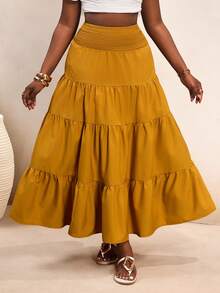 BamGleam Women's Elastic Waist Ruffle Hem Skirt - Brown - View 1