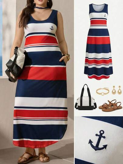 Zelara Plus-Size Women Summer Navycore Outfits Clothes Sleeveless Round Neck Color Abstract Print Long Summer Leisure Vacation Boho Navycore Outfits Sleeveless Side Slit Dress Halloween Costumes Women Navycore Outfits Sleeveless Side Slit Dress Winter Navycore Outfits Sleeveless Side Slit Dresses For Women Old Money Navycore Outfits Sleeveless Side Slit Dress Women's Comfortable Elastic Knit Navy Striped Red & Blue Contrast Color Casual Vacation Sleeveless Side Slit Long Dress Suitable For Summer Casual Dresses For Women Sleeveless Side Slit Long Dress Striped Slim Fit Camisole Dress For Women  Casual For Vacation Music Festival  Spring/Summer Vacation Outfits Woman Western Wear Women Boho Women Clothing Navycore Long Dress Red White Blue Dress Women Nautical Dress Women July 4th Dress Women Striped Maxi Dress Sleeveless Long Summer Dress Anchor Print Dress Sleeveless Summer Dress