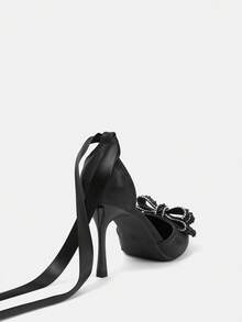 CUCCOO HITCHD 女士时尚优雅通勤水钻珍珠蝴蝶结装饰尖头高跟鞋 - 黑色 - 查看 5