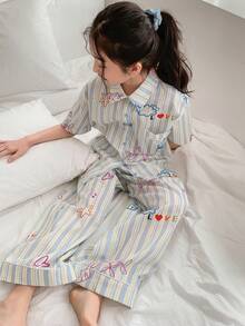 Dazy Kids Tween Girl Striped Short Sleeve Button-Up Top And Pants Pajama Set - Multicolor - View 5