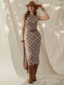 Wildy 波西米亚风休闲美式西部乡村复古格子无袖连衣裙，百搭日常、通勤、夏季音乐节皆宜。波西米亚风夏季连衣裙，女士夏季连衣裙，夏季服装，女士夏季服装，夏季度假服装，女士夏季服装，度假服装，女士夏季度假服装，女士度假服装，女士休闲连衣裙，波西米亚风休闲连衣裙，休闲长裙，女士休闲服装 - 棕色 - 查看 9