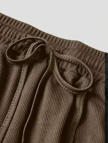 Olithes 女士夏季純色短袖連體衣和高腰系帶寬腿褲休閒兩件套裝 - 咖啡棕 - 查看 6