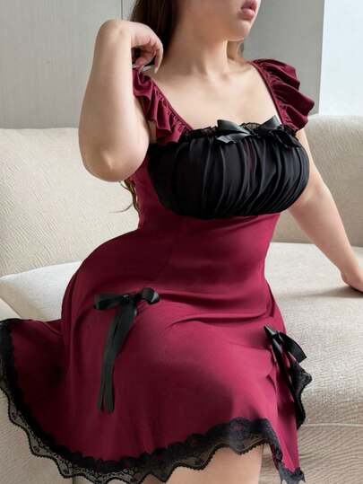 Vibekara 大码时尚可爱蝴蝶结装饰修身连衣裙，春夏款