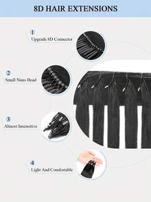 8D Micro Link Nano Beads Hair Extensions,16-22 INCH 50G/Pack, Micro Loop Human Hair Extensions, Invisible No Trace,Straight Human Hair,Invisible Mini Silicon Beads Easy To Install,Seamless, Natural Straight Hair,Perfect For Long Hair Lengthening, Hair Lengthening Straight Hair Texture Natural Hair Look - Multicolor - View 7