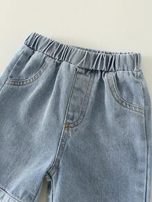 SHEIN 男婴夏季休闲可爱小熊图案T恤和蓝色牛仔短裤两件套，夏季服装 - 彩色 - 查看 6