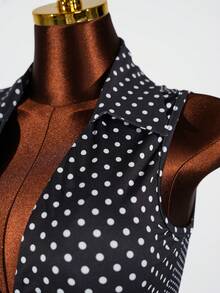 SaltGleam SaltGleam Bộ đồ 2 món gợi cảm cho kỳ nghỉ: áo và chân váy ren chấm bi phối ren. - Đen và trắng - Xem 7