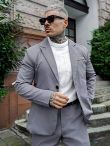 Artur Kramer 男士休闲简约商务纯色尖领单排扣开衫夹克男士休闲西装男士休闲西服男士正装男装 - 深灰色 - 查看 5