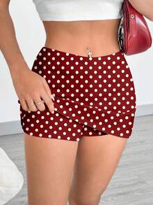 Comfortcana 两件套休闲简约日常百搭性感派对机场装，黑色复古红白波点印花图案，舒适贴身，适合春夏穿着 - 彩色 - 查看 5