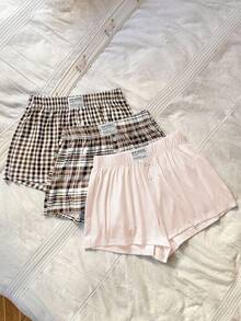 Dream Adore Set Celana Piyama Longgar Kotak-kotak Ramah Kulit Wanita 3 Potong untuk Dipakai di Rumah - MultiWarna - View 3
