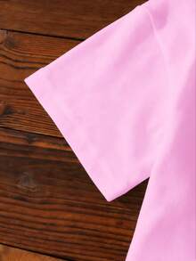 复活节期间，小女孩穿着印有卡通兔子图案的短袖T恤，戴着时尚眼镜，格子闪电印花，休闲百搭，适合夏季穿着。 - 粉色 - 查看 4