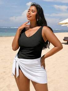 Swim Lushoire 2026新款夏季沙滩度假黑白拼接极简主义大码连体泳衣 - 黑與白 - 查看 4