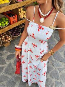 Selianne 1件装 女士休闲条纹斑马纹撞色A字沙滩度假连衣裙，春夏款 - 彩色 - 查看 6