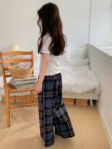Dazy Kids 少女纯色V领短袖上衣和格子裤休闲睡衣套装（夏季款） - 白色 - 查看 2
