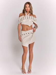 MUSERA Women Grommet Eyelet Skirt - Cream - View 1