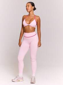 Musera Sport Áo ngực thể thao với đường may tương phản và chi tiết thắt nút phía trước, thích hợp cho tập luyện thể thao, tập gym, pilates, thể dục, hàng ngày, nữ tính, thường ngày, năng động, đổ mồ hôi. - Hồng - Xem 5