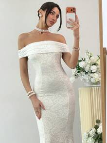 Aloruh 春夏新款蕾丝露肩露背性感修身鱼尾连衣裙，白色蕾丝连衣裙，浪漫约会连衣裙，晚礼服，派对连衣裙，海滩度假连衣裙，性感新娘装，女士海滩装，舞会度假装，女士海滩装，露肩海滩装，马贝拉穿搭灵感，丰收节快乐 - 白色 - 查看 9