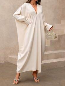 SHEIN Holidaya Women's Loose Casual Patchwork Lace Trim Dress, Suitable For Beach, Vacation, Cover-Up - Apricot - View 3