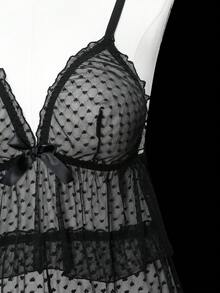 PetitDoll 愛心圖案網紗內衣套裝 - 黑色 - 查看 4