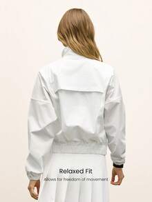 GLOWMODE Water-Resistant Sunproof Waist Length High Neck Elastic Hem Mesh Panels Jacket Tennis Pickleball Daily Casual Wear - White - View 2