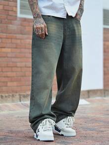 Devon Thys 男式休闲破洞阔腿宽松牛仔裤 - 藍色 - 查看 3