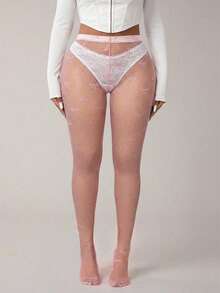 SHEIN SXY Women's Bow Tie Sheer Mesh Leggings - Pink - View 6