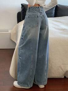 DAZY Quần jeans nữ ống loe xẻ tà, cạp thường, phong cách Y2K - Rửa nhẹ - Xem 5