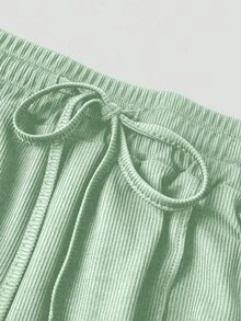 Olithes 2pcs Set Square Neck Short Sleeve Romper And Drawstring Long Pants, Casual - Mint Green - View 6