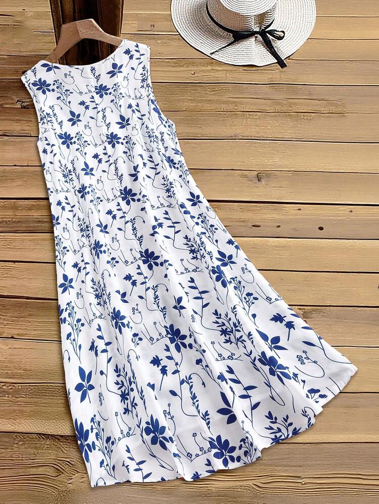 Plus Size Women Floral Print Sleeveless Casual Vacation Dress,Spring Outfit Women,Beach Vacation Outfits For Women,Going Out Outfits,Casual Dresses For Women,Vacation Outfits Women,Floral Dresses For Women,Spring Dresses,Floral Dress For Women Women Sundress Sun Dress Women Summer Dresses For Women High Low Dress For Women Resort Wear Women Vacation Dress Sleeveless Ruffle Dress Floral Print Sundress Plus Size Floral Dress White And Blue Floral Dress Midi Dress Tiered Dress Floral Print Dress Sleeveless Dress Beach Dress Outfit For Women Sleeveless Summer Dress Women's Casual Dress Women's Summer Dresses Tiered Ruffle Dress Women's Beach Dress